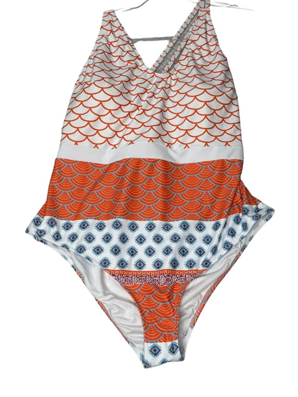 Cupshe 1 Piece Swimsuit White Orange Cups Adjustable Straps Mermaid Swimwear